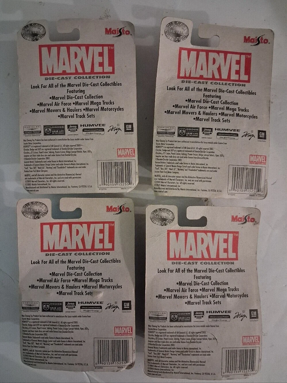 Maisto Marvel Die-Cast Series 2 Car Collection - Four 2 Car Sets - 2003
